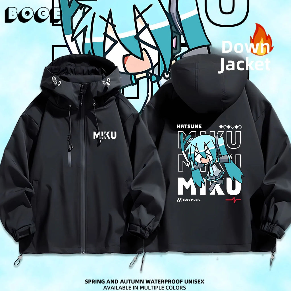 Future Miku Student Cosplay Hooded down Jaet Outdoor Casual Windproof Thiened Autumn Winter Polyester Fiber Zipper Closure