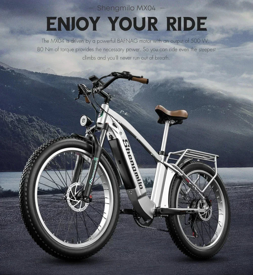 Electric bicycle Shengmilo MX04 1000W Motor 48V 15AH lithium battery Electric Bike 26inch Fat Tire Mountain Off-Road Snow E-bike