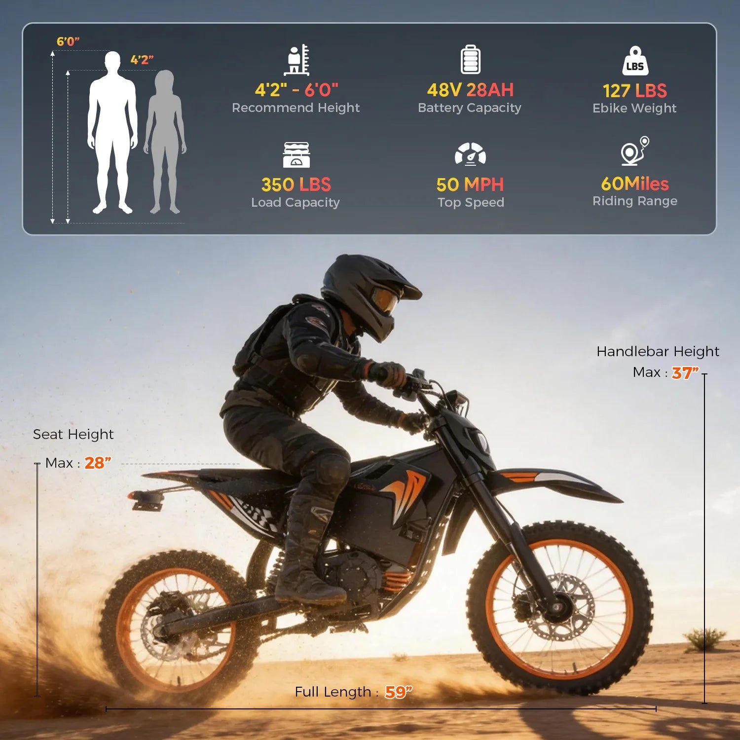Fat E-Bike 60V 28Ah Off-Road E-Motorcycle 50 MPH 4000W Electric Dirt Bike US