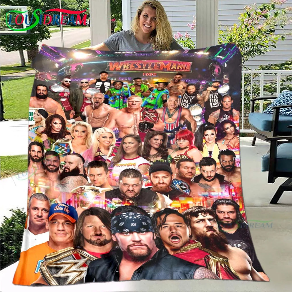 Fashion Wrestling Sport W-Wwe Print Blanket Flannel Thin Blanket Portable Home Travel Office Lunch Break Blanket Bath Towel Gift