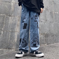 Washed Jeans Retro Harajuku Anime Cartoon Print Men Baggy Jeans Streetwear Hip Hop Tide Denim Pants Fashion Loose Wide Leg Pants