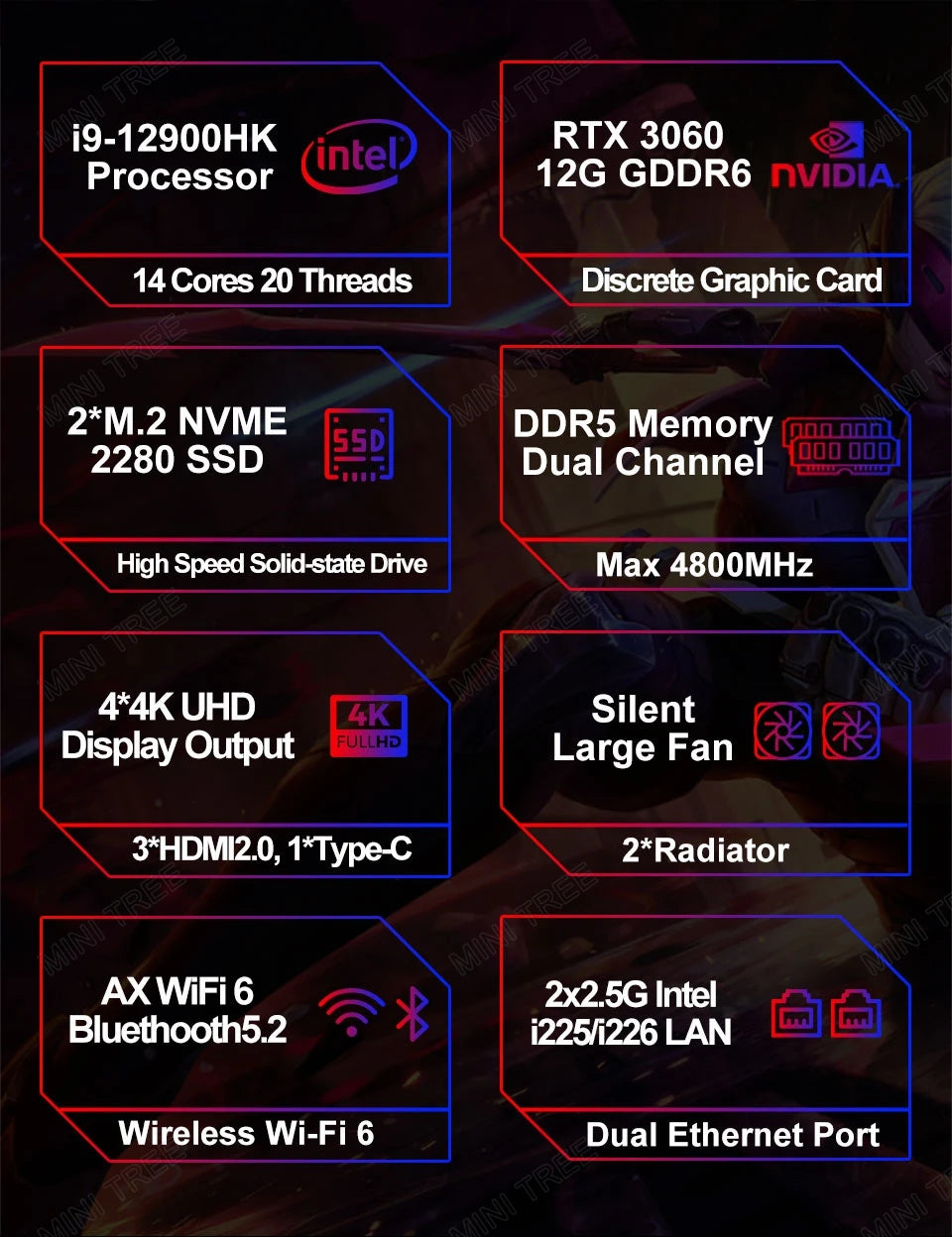 13th Gaming Mini PC Intel Core i9 13900HK i7 12650HX i7 13700H NVIDIA GeForce RTX 3060 12G GDDR6 DDR5 NVME Windows11 Pro Wifi6