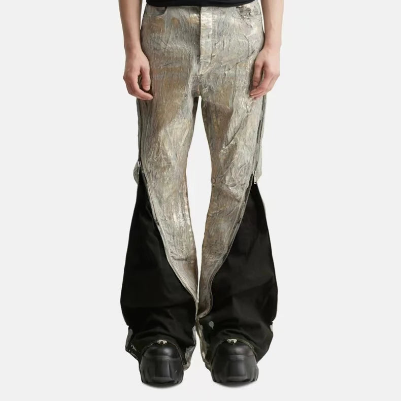 High Street RO Denim Pants Men's Hot Stamping Zipper Dark Style Street New Style Hot Stamping Bull Streetwear Jeans Pant