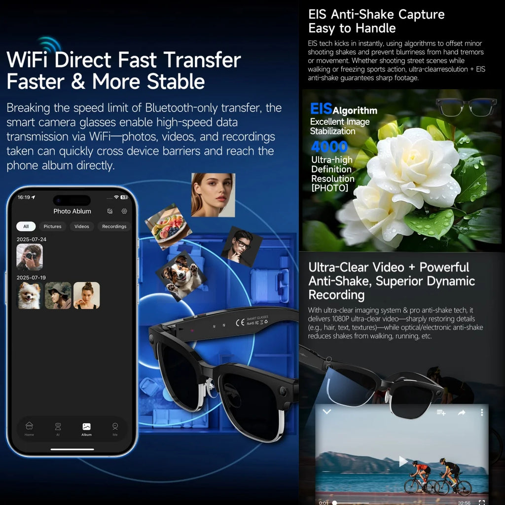 2026 New 8K HD AI Smart Glasses Men Chat GPT 800MP Camera Bluetooth Call AI Translation Voice Assistant Control Sunglasses Wome