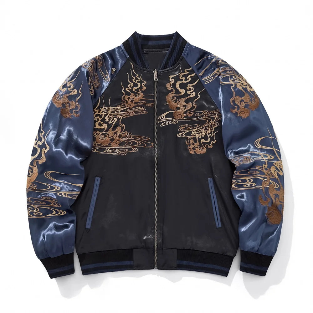 High Quality Fashion Anime Fox Embroidered Zipper Jacket Autumn Streetwear Hip Hop Men's Harajuku Japanese Baseball Coat