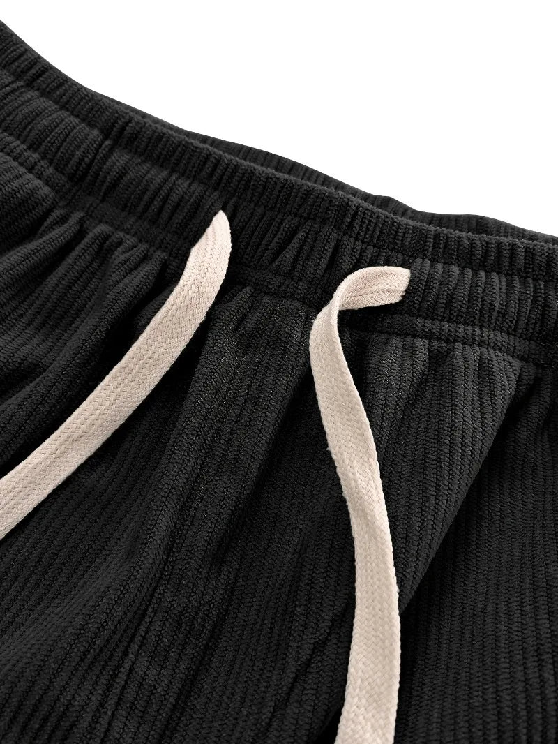Women's Corduroy Pants Texture Straight-Leg Trousers with Drawstring Waist & White Piping - All-Season Casual to Semi-Formal
