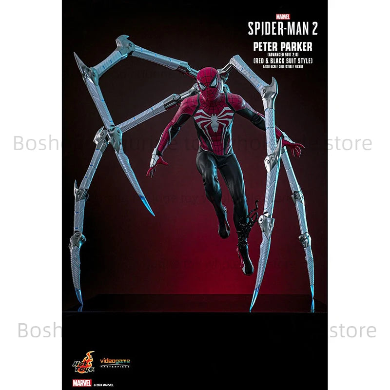 Original Hot Toys VGM66 Spider Man 2 Peter Parker Advanced Suit 2.0 Red and Black Suit Style 1/6 In Stock Anime Action Model Toy