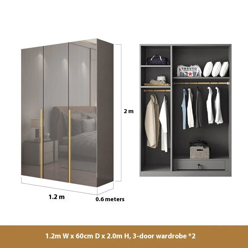 Light Luxury Minimalist Eco-friendly Glossy Wooden Wardrobe Five or Six Door Large Rental Cabinet for Home Bedroom