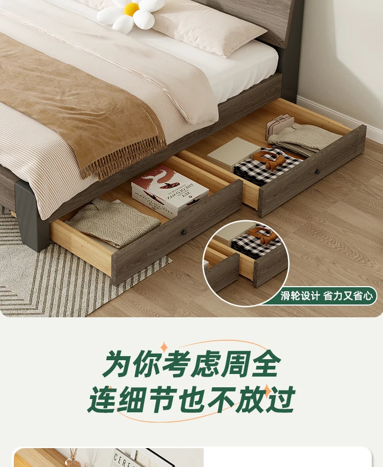 Nordic Luxury Bed Frames Wood High End King Size Low Price Double Bed Frames Headboard Lit Deux Place Furniture For Bedroom
