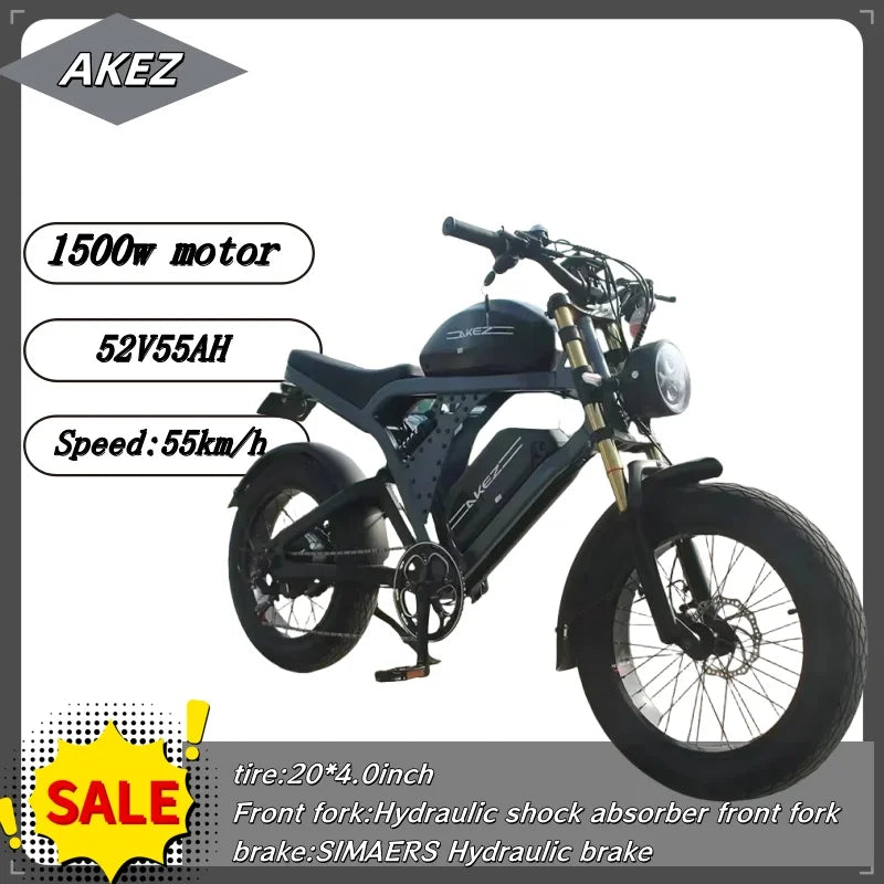 Electric bike 1500W motor 52V 55Ah Battery Electric bicycle Long Range 20 inch tire 55km/h mountain off-Road riding Adult E-bike