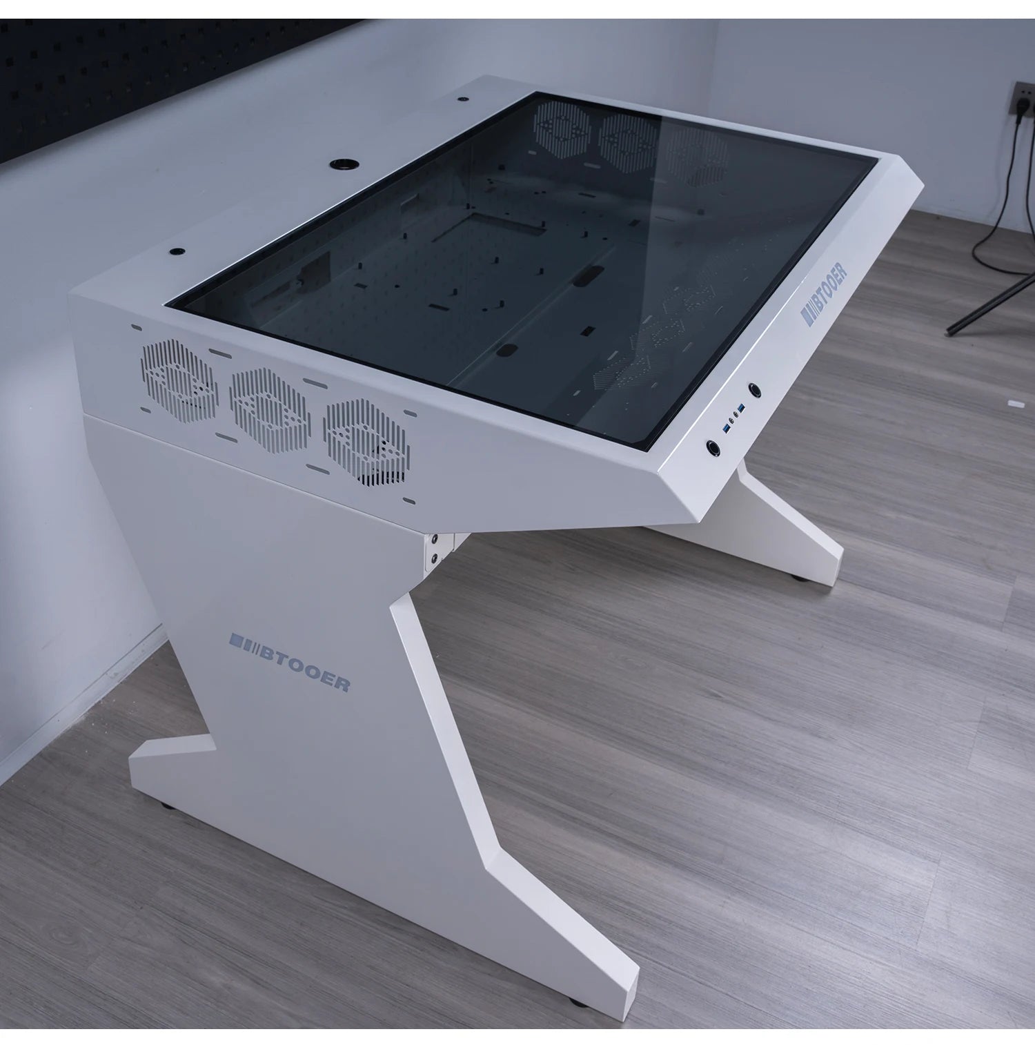 btooer Computer Case All-in-One Desk Cool Sci-fi Water Cooling Irregular Built-in Fully Transparent Large Case E-sports