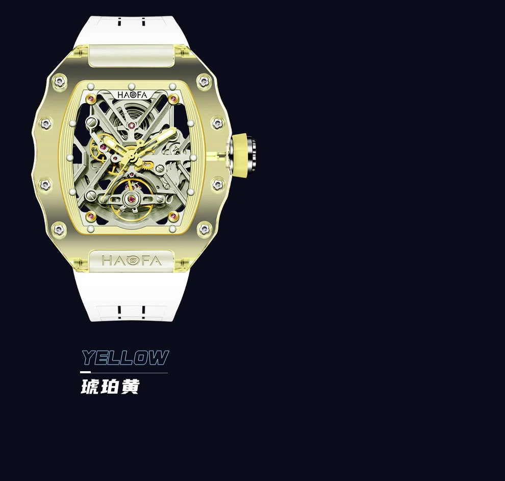 Haofa Crystal Case Automatic Man Watch 72H Power Model Skeleton Dial Self Wind Mechanical Movement Wristwatch Luxury 2203