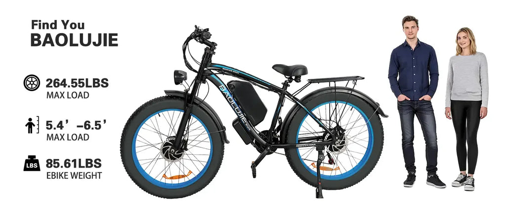 BAOLUJIE 2602 Electric Bicycle for Adults Peak 5000W Dual-Motor E-bike 26*4 Inch Fat Tire 38MPH Electric Bike【1 Year Warranty】