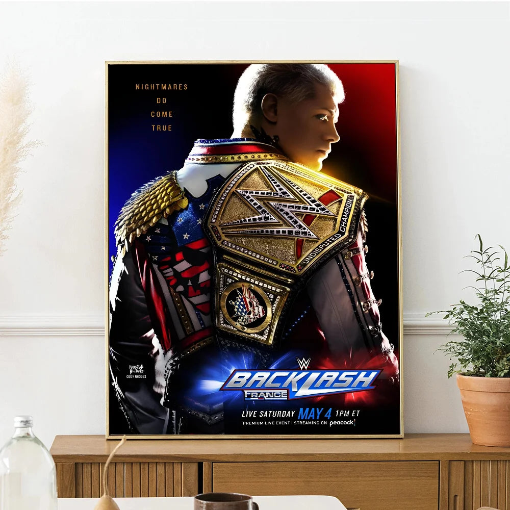 W-WWE Poster Self-adhesive Art Waterproof Paper Sticker Coffee House Bar Room Wall Decor