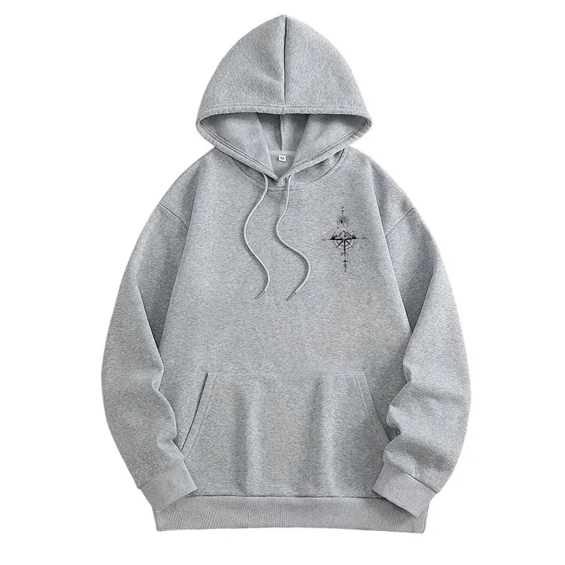 Vintage Compass Printing Hoodies for Men Hooded Long Sleeve Pullover Spring and Autumn Daily Casual Sports Tops Men's Clothes