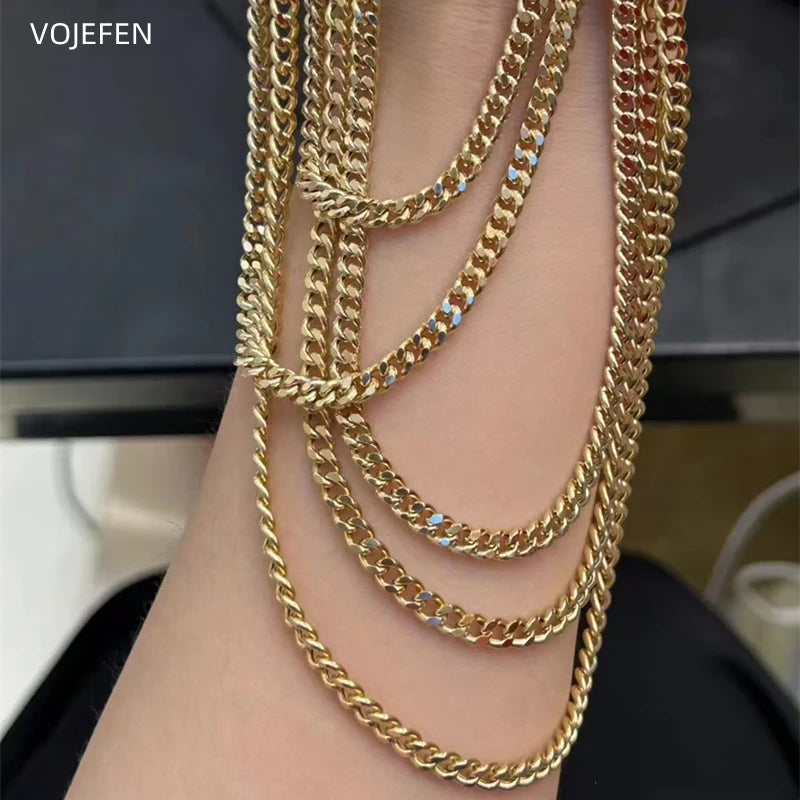 VOJEFEN Genuine 18K Gold Cuban Necklace Jewelry For Women/Men Fashion AU750 Pure Gold Chain Neck Choker Luxury Quality Jewel