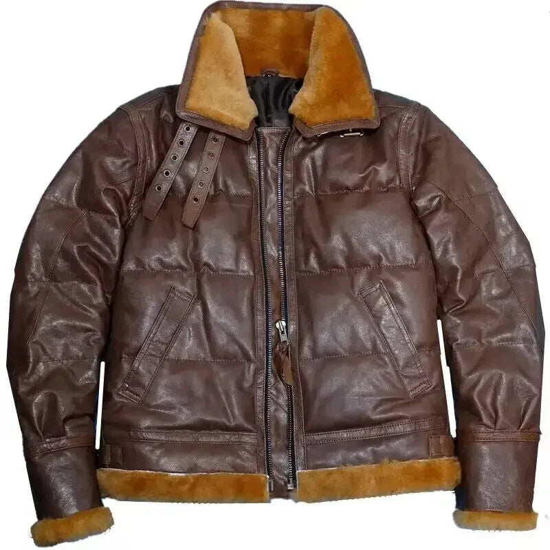 2024 Men's Winter Fashion Duck Down Coat Genuine Leather Sheepskin Cow Jacket for Male Brown Black Patchwork Plus Oversized 4XL
