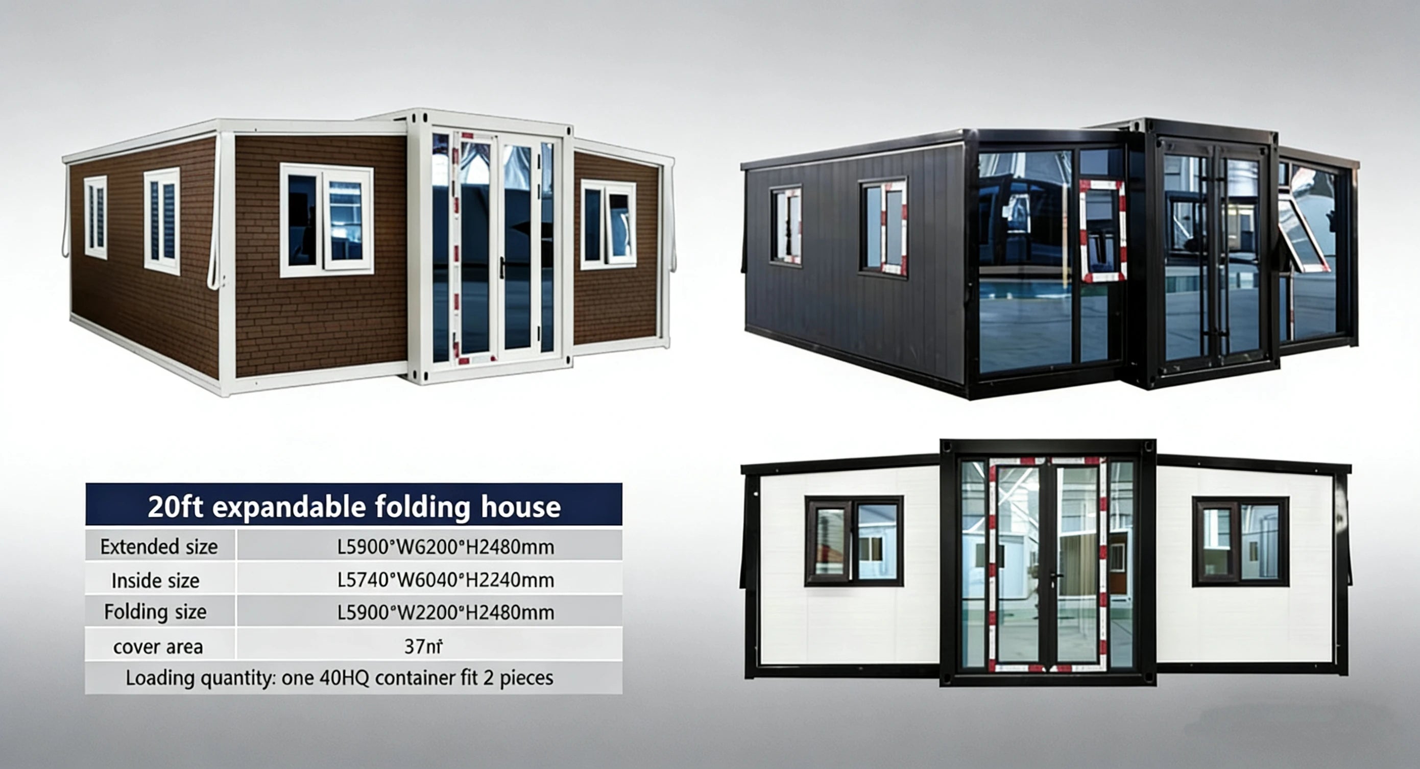 Double-Wing Folding Expandable Home, Multi-Size Modular Container House, Suitable for Shops, Cafes, Offices, and Homes