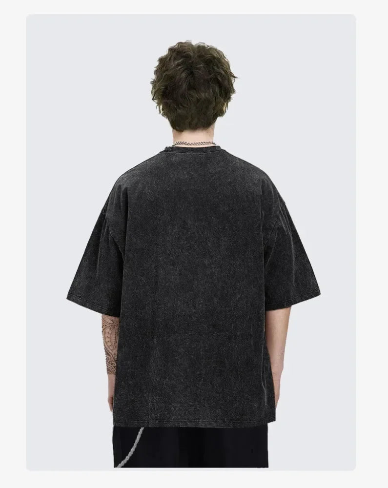 2025 American retro washed old heavy cotton solid color short-sleeved Tshirt summer loose top tide washed T-shirt VLONE Hip Hop