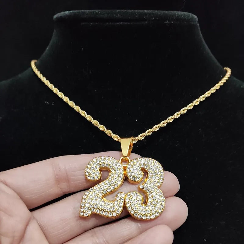 Men Women Hip Hop Number 23 Pendant Necklace With 13mm Crystal Cuban Chain HipHop Iced Out Bling Necklaces Fashion Charm Jewelry