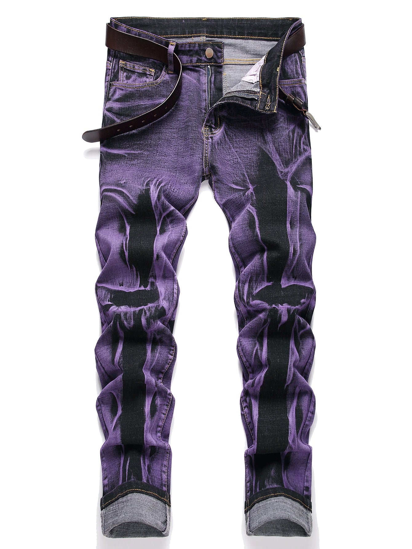 Stretch Slim Fit Jeans - Men's Mid Waist Distressed And Ripped Denim Jeans With Tassels For All Seasons Street Wear