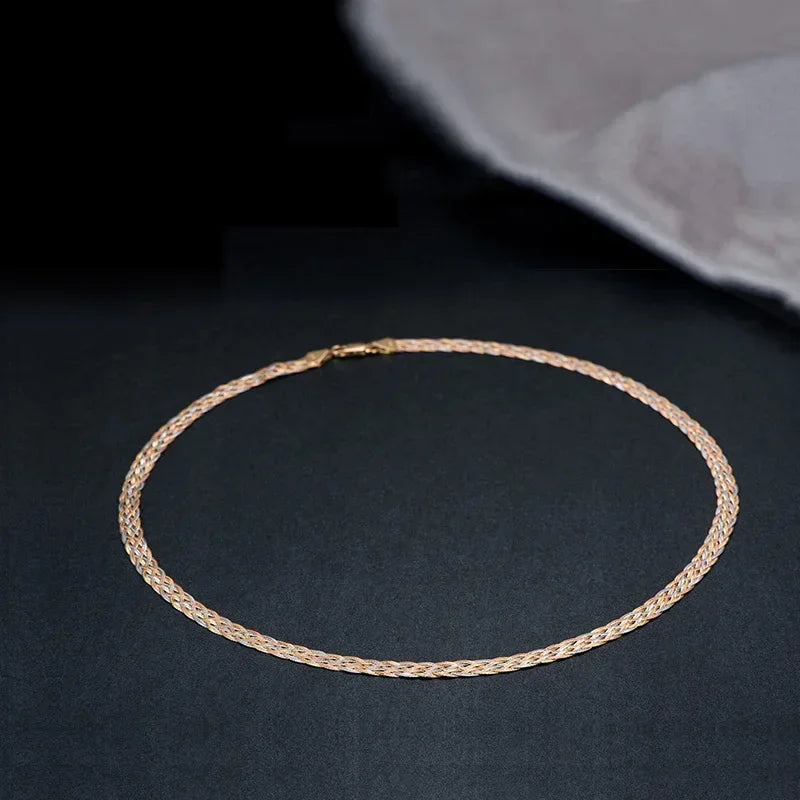 Necklace For Women Men Unisex 18K Pure Gold Weaving Chain Flat wide chain Knitted Chains Necklace Choker Vintage Collares Mujer