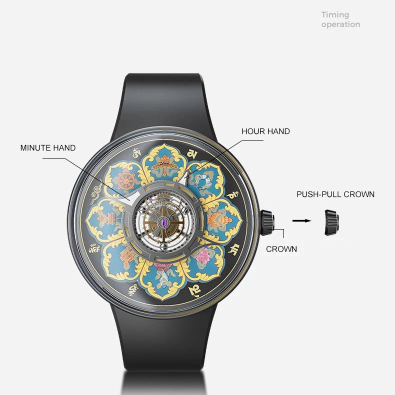 CRONUSART Men Tourbillon Watch 43mm Titanium Case Mechanical Wristwatch Luminous Tangka Enamel Dial Sapphire Mirror Skeleton