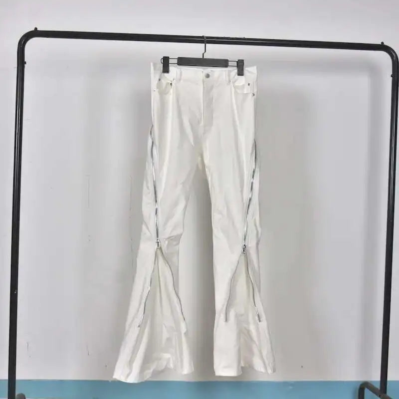 HKSH Men New RO High Street Double Line Zipper Cotton Jeans Casual Long Denim Flare Pants Personalized Streetwear Fashion HK3908
