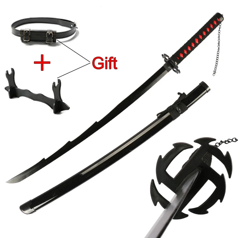 104Cm/41Inch New Anime Katana Ichigo Bankai Zangetsu Cosplay Japanese Ninja Sword Black Blade Halloween Roleplaying Weapons