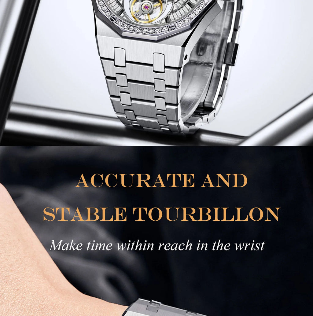 AESOP Automatic Tourbillon Mechanical Skeleton Watch For Man Watches Waterproof Wristwatches Sapphire Mirror Diamond luxury new