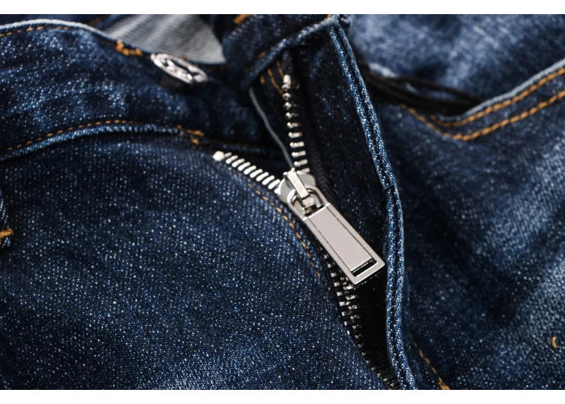 Latest designer fashion new men's jeans, washed, vintage painted embroidery, stretchy slim fit hombre