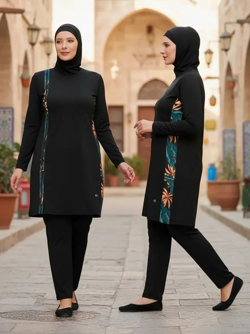 3PCS Thin Style Sporty Muslim Swimwear Burkini Femmes Women Modest Swimsuit Bathing Suit Hijab Top Pant (No built-in Bra)
