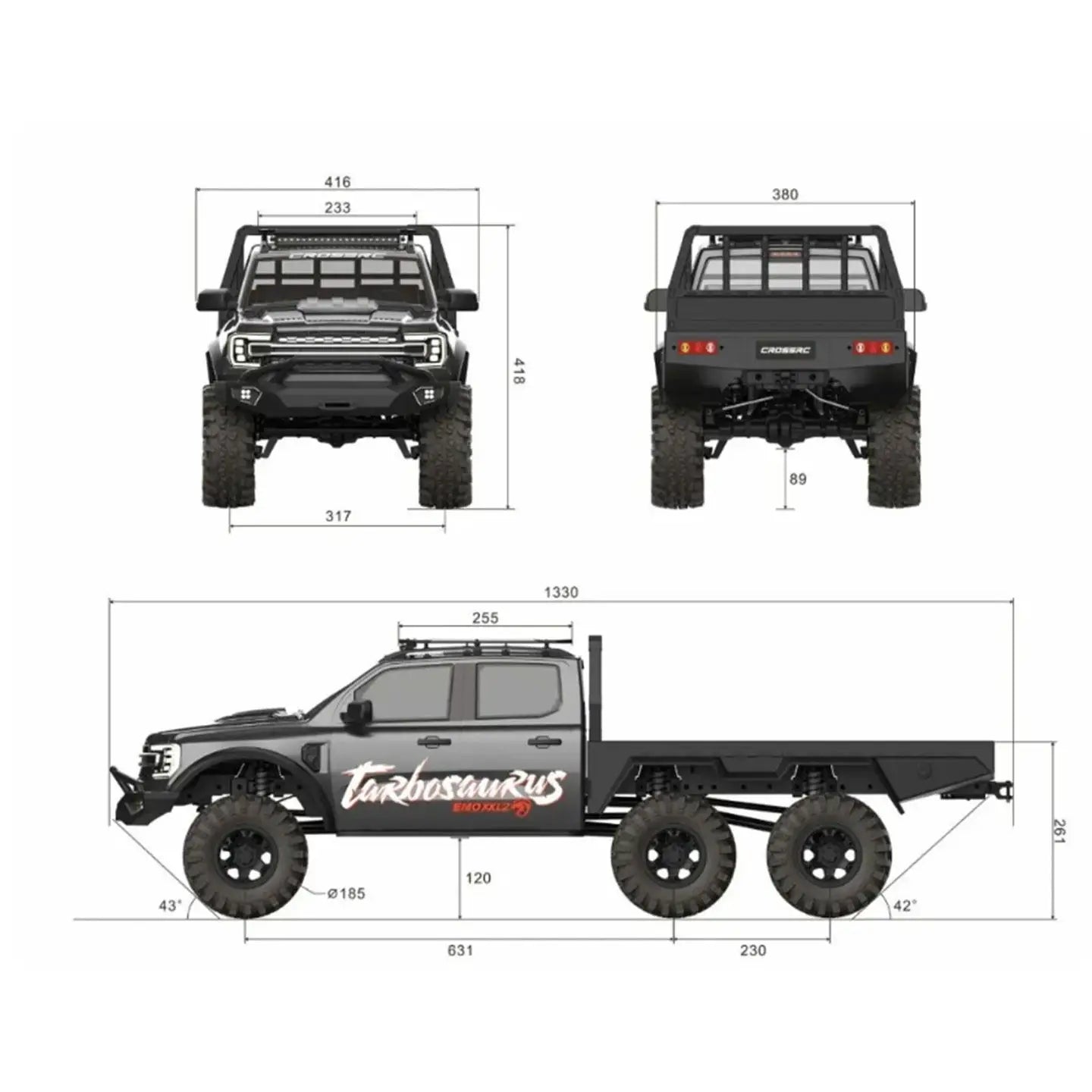 CROSSRC 1/5 Scale EMO XX2 XXL2 Tarbosaurus Remote Control Electric Off Road Climbing Pickup Truck All Terrain RC Hobby Vehicle