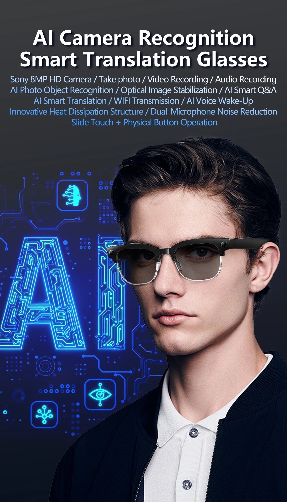 2026 New 8K HD AI Smart Glasses Men Chat GPT 800MP Camera Bluetooth Call AI Translation Voice Assistant Control Sunglasses Wome
