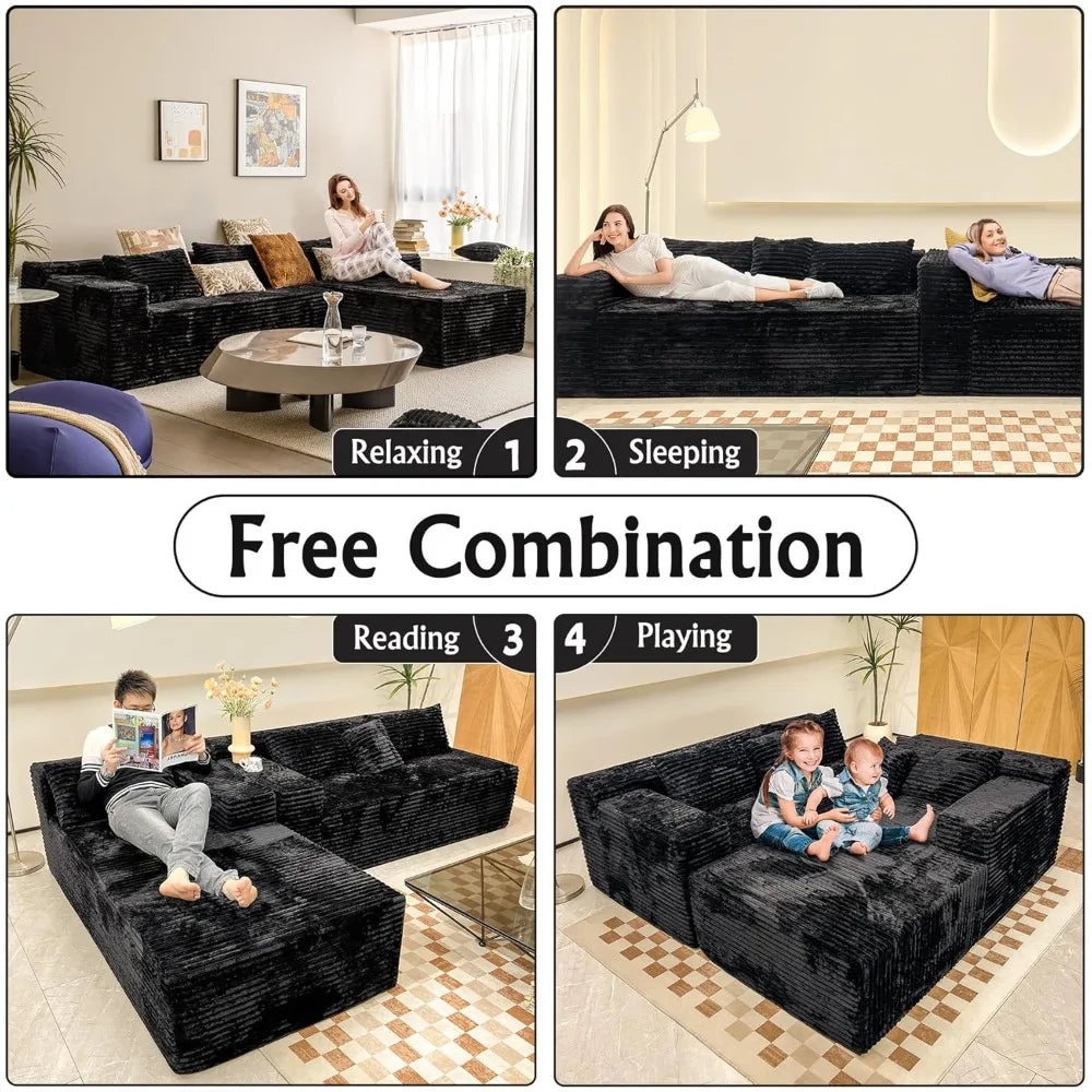 Sectional couches for Living Room Corduroy Couch, 104" Cloud Sectional Couch with L-Shape Chaise, Modern Modular, Customized