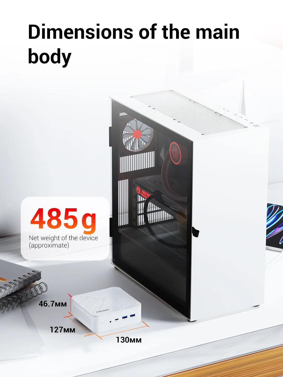 FIREBAT AM02 Mini PC AMD Ryzen 7 H255 DDR5 16GB RAM M.2 PCIe 512GB SSD WiFi6 BT5.2 1000M LAN Windows11 Desktop Computer