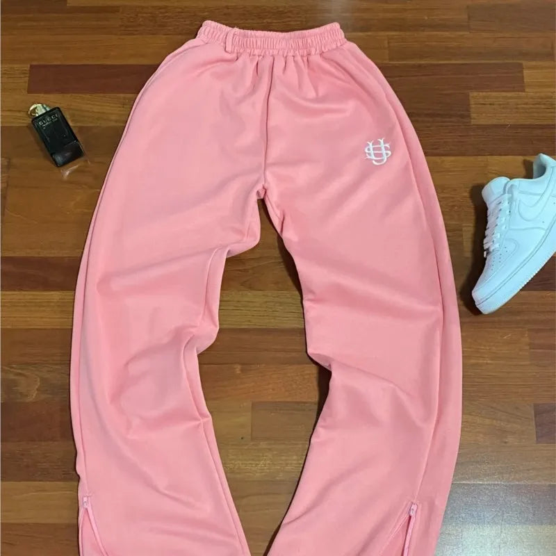 Y2k Retro Loose Straight Baggy Pants Men Tracksuit Pants Unisex Sweatpant Women Zip Embroidery Hip Hop Harajuku Casual Pant Goth