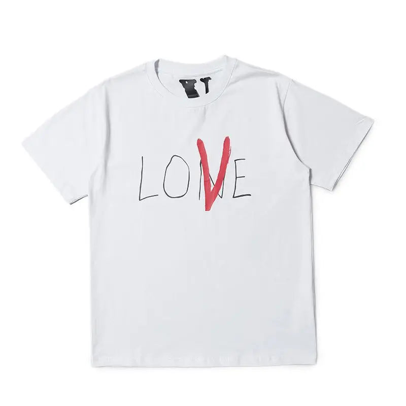 New VLONE LIFE Limited 19ss Letter Print Graffiti LOVE Print Men's and Women's Fashion Brand Short Sleeve Loose T-Shirt