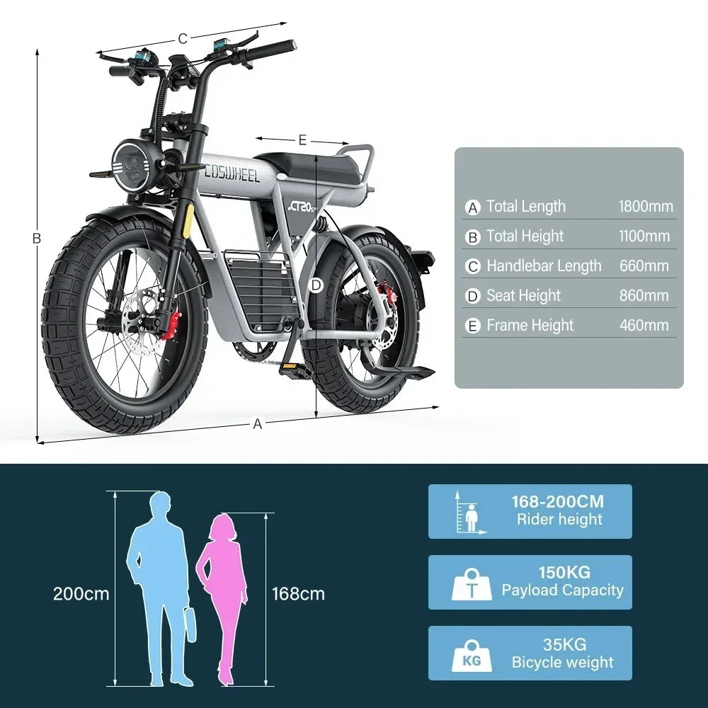 Coswheel CT20S Electric Bicycle 2000W motor 60V 27.5AH battery 90km/h E-bike 20 inch tire mountain off-road adult Electric bike