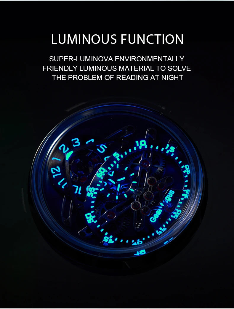 OBLVLO Men Automatic Watch 42MM Mechanical Wristwatch Luminous 50m Waterproof Sapphire Unique Concept Gear Dial SW200