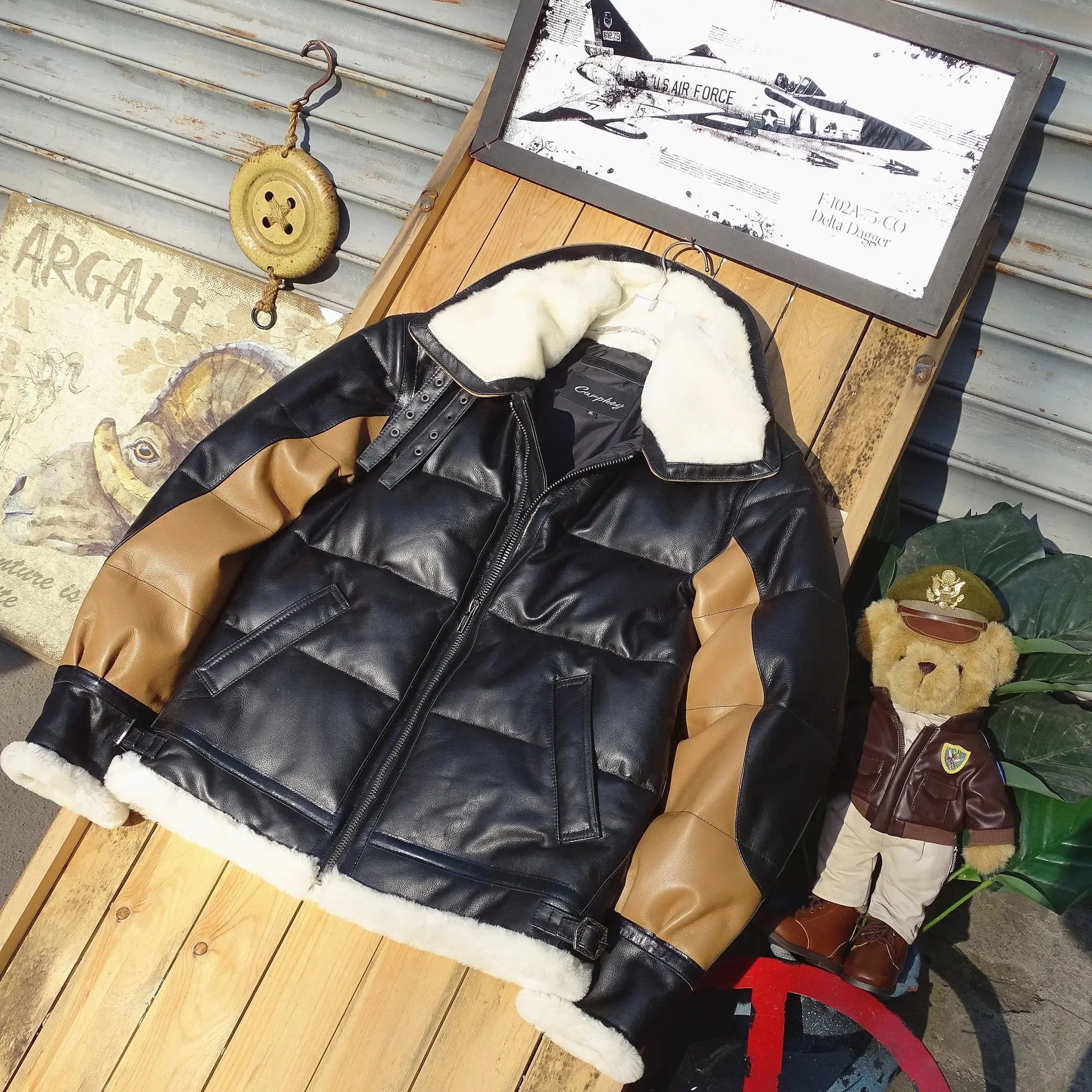 2024 Men's Winter Fashion Duck Down Coat Genuine Leather Sheepskin Cow Jacket for Male Brown Black Patchwork Plus Oversized 4XL