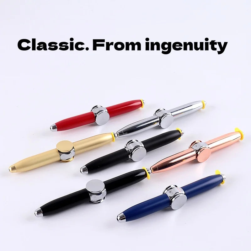 Multifunctional Decompression Finger Rotate Luminous Gyro Pens Toy Fidgets Spinner LED Light Ballpoint Pen Metal Gyro Pen Gift