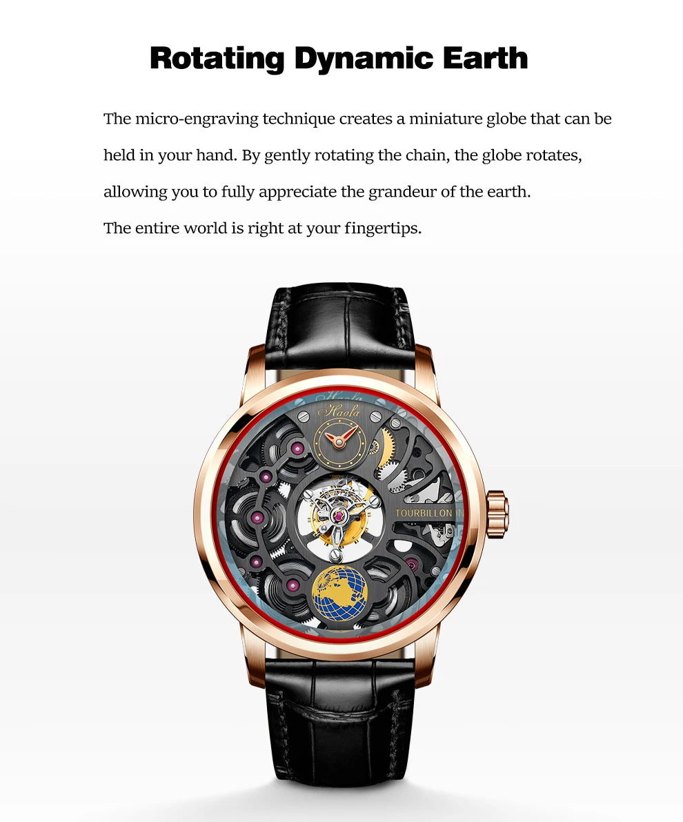 Haofa Center Tourbillon Movement Men Watches Skeleton Flying Tourbillon Mechanical Luxury watches for man  Sapphire
