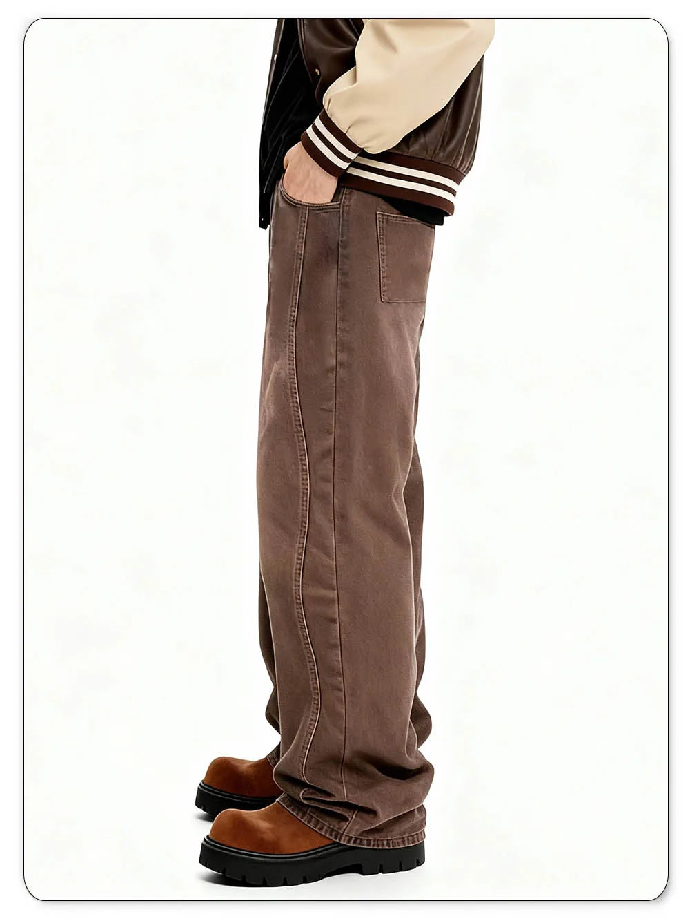 American Retro Men's Brown Casual Baggy Wide Leg Jeans Korean Cartoon Elephant Embroidery Loose Wide Leg Denim Pants Unisex