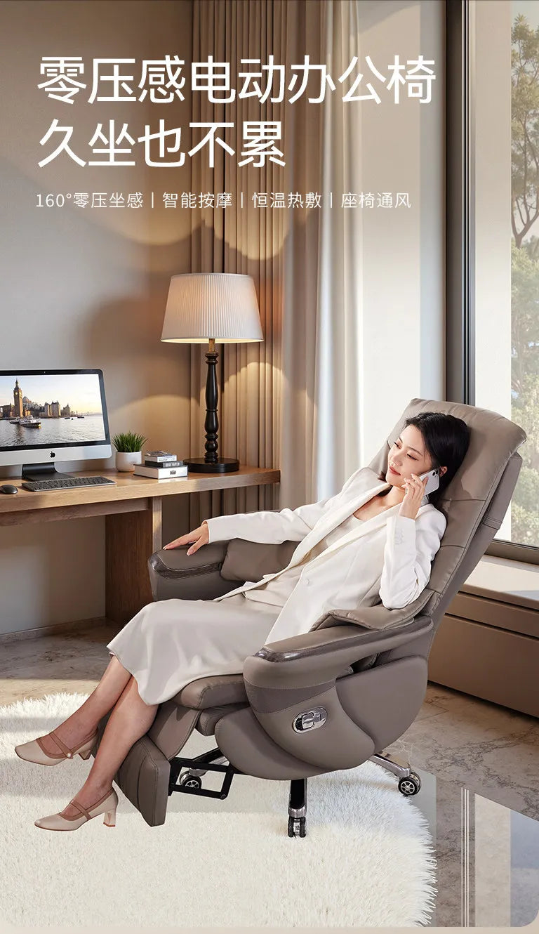 Premium Genuine Leather Executive Office Chair - Electric Massage Gaming Chair with Ergonomic Support for Home and Office JT40