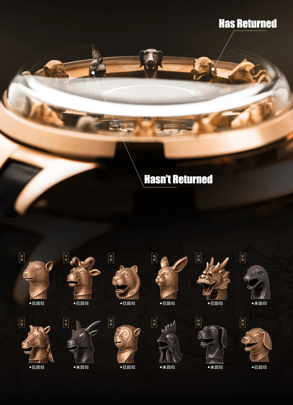 Haofa Center Tourbillon Watch 3D Chinese zodiac Animal Sculpture Manual Tourbillon Sapphire Waterproof Limited Watches Men 2000