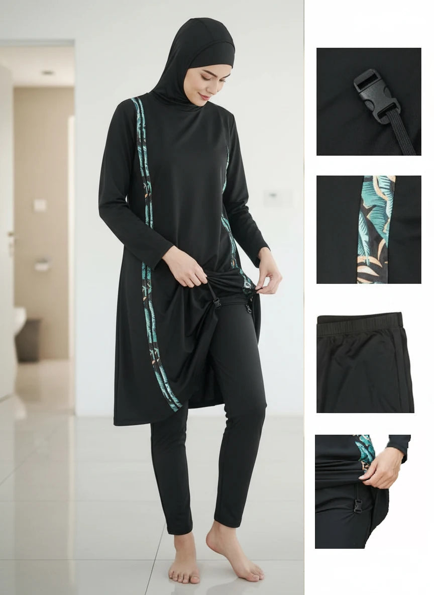 3PCS Thin Style Sporty Muslim Swimwear Burkini Femmes Women Modest Swimsuit Bathing Suit Hijab Top Pant (No built-in Bra)
