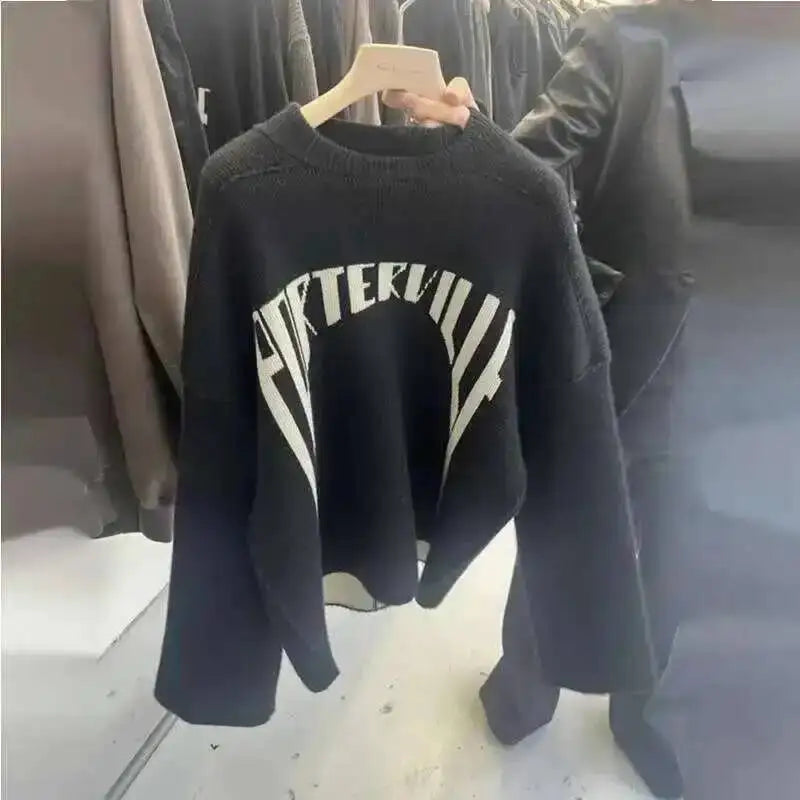 HKSH Spring Autumn Winter Men's Tide RO Heavy Niche O-Neck Letter Jacquard Knitted Pullover Silhouette Loose Dark Sweater HK3476