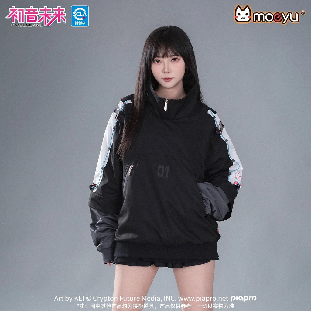 Moeyu Hatsune Miku Men Women Sweashirt Stand-up Collar Jacket Coat Male Fake Two Pieces T-shirt Vocaloid Cosplay Costume Casual