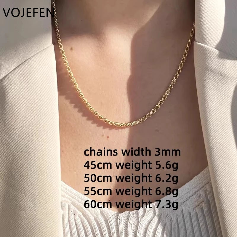 VOJEFEN Genuine 18K Real Gold Jewelry Rope Chain Necklace Luxury Au750 Pure Gold Long Choker Necklaces For Men/Woman 2026 New